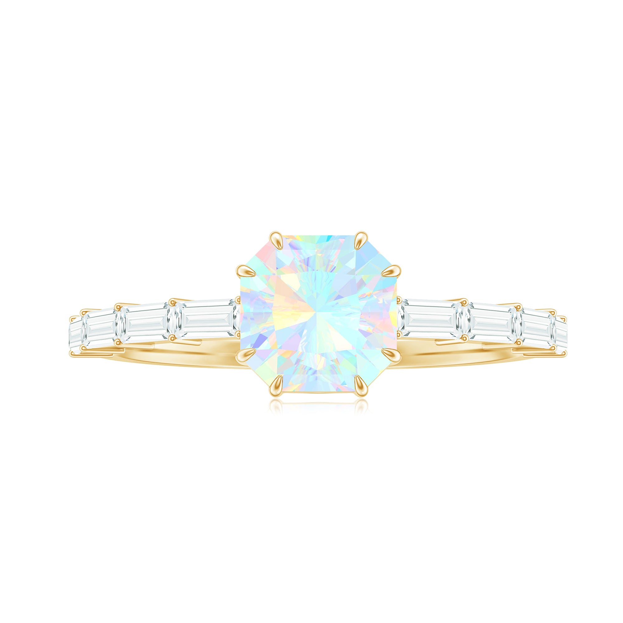 Asscher Cut Ethiopian Opal Solitaire Ring with Diamond Side Stones Ethiopian Opal - ( AAA ) - Quality - Rosec Jewels