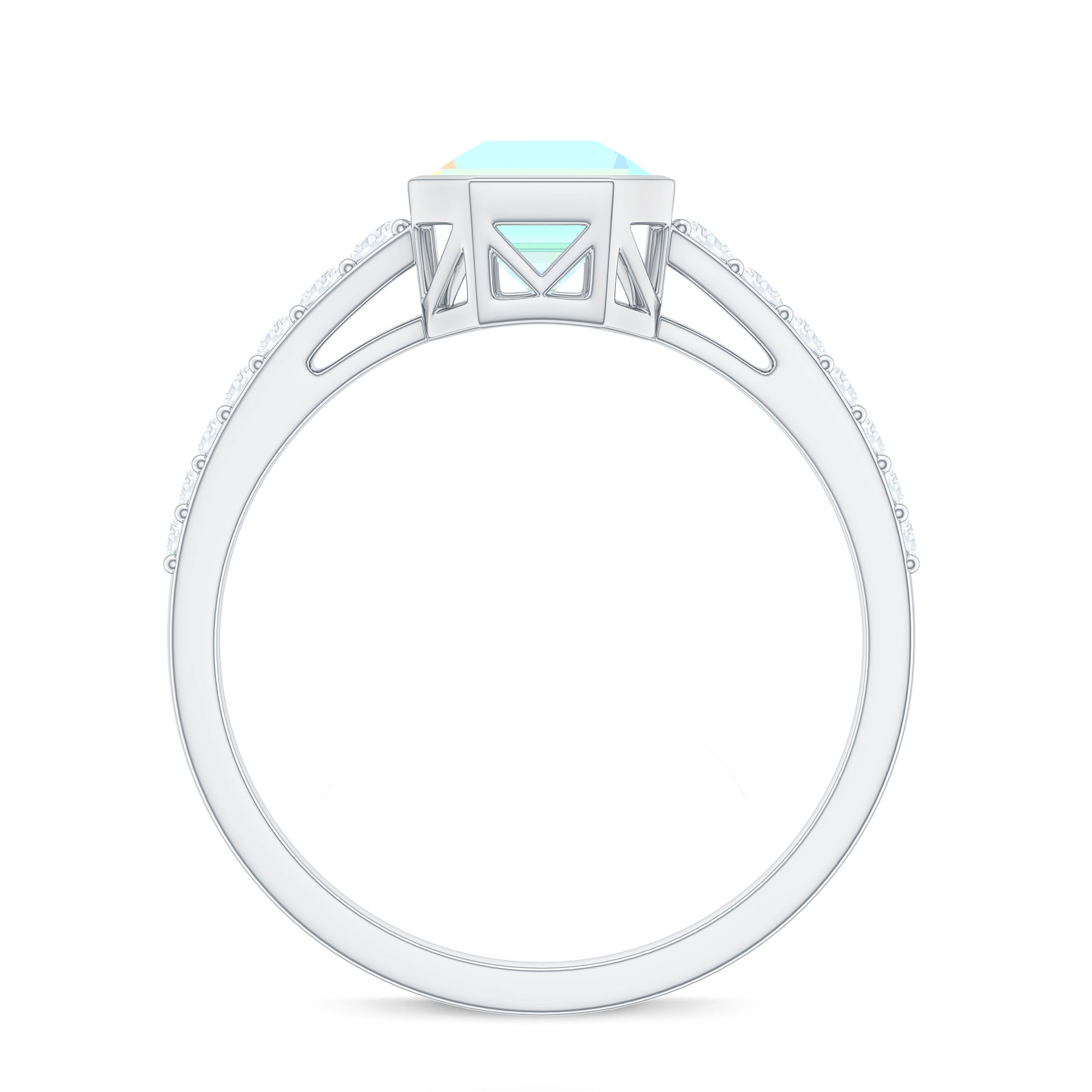 Asscher Ethiopian Opal Solitaire Ring with Diamond Side Stones Ethiopian Opal - ( AAA ) - Quality - Rosec Jewels