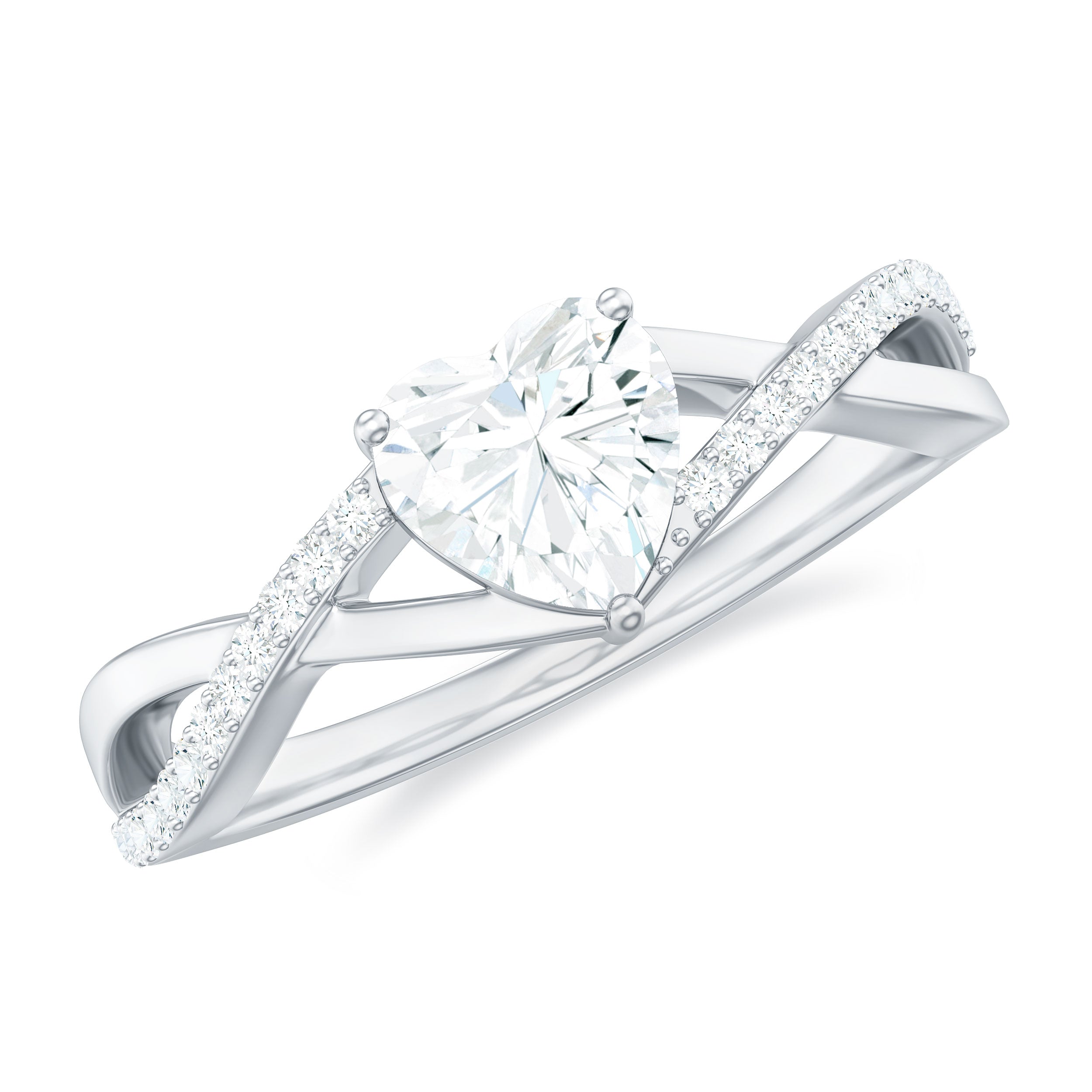 1.25 CT Heart Shape Solitaire Moissanite Crossover Engagement Ring Moissanite - ( D-VS1 ) - Color and Clarity - Rosec Jewels