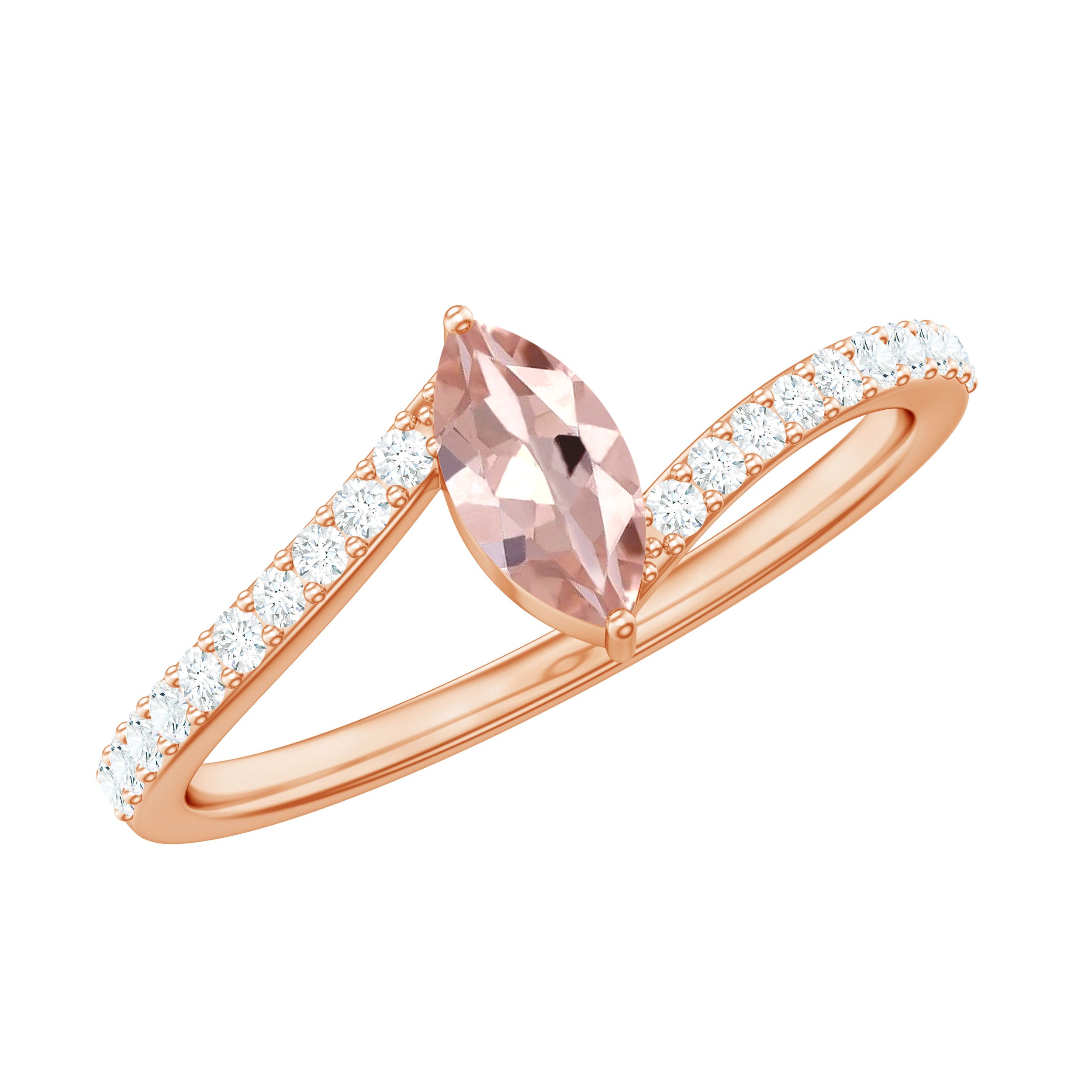 1/2 Carat Bypass Engagement Ring with Morganite and Diamond Morganite - ( AAA ) - Quality - Rosec Jewels