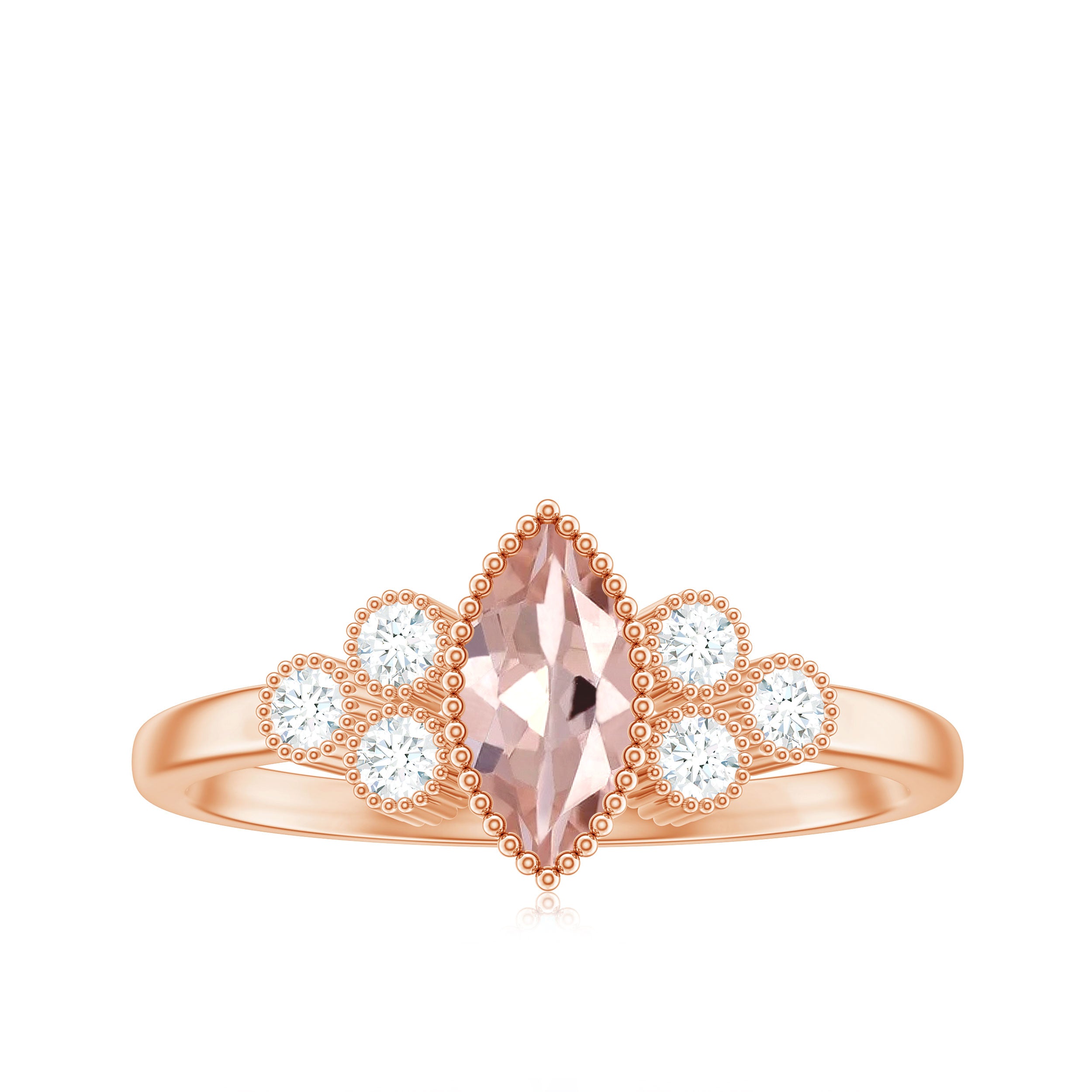 Designer Morganite and Diamond Trio Engagement Ring Morganite - ( AAA ) - Quality - Rosec Jewels