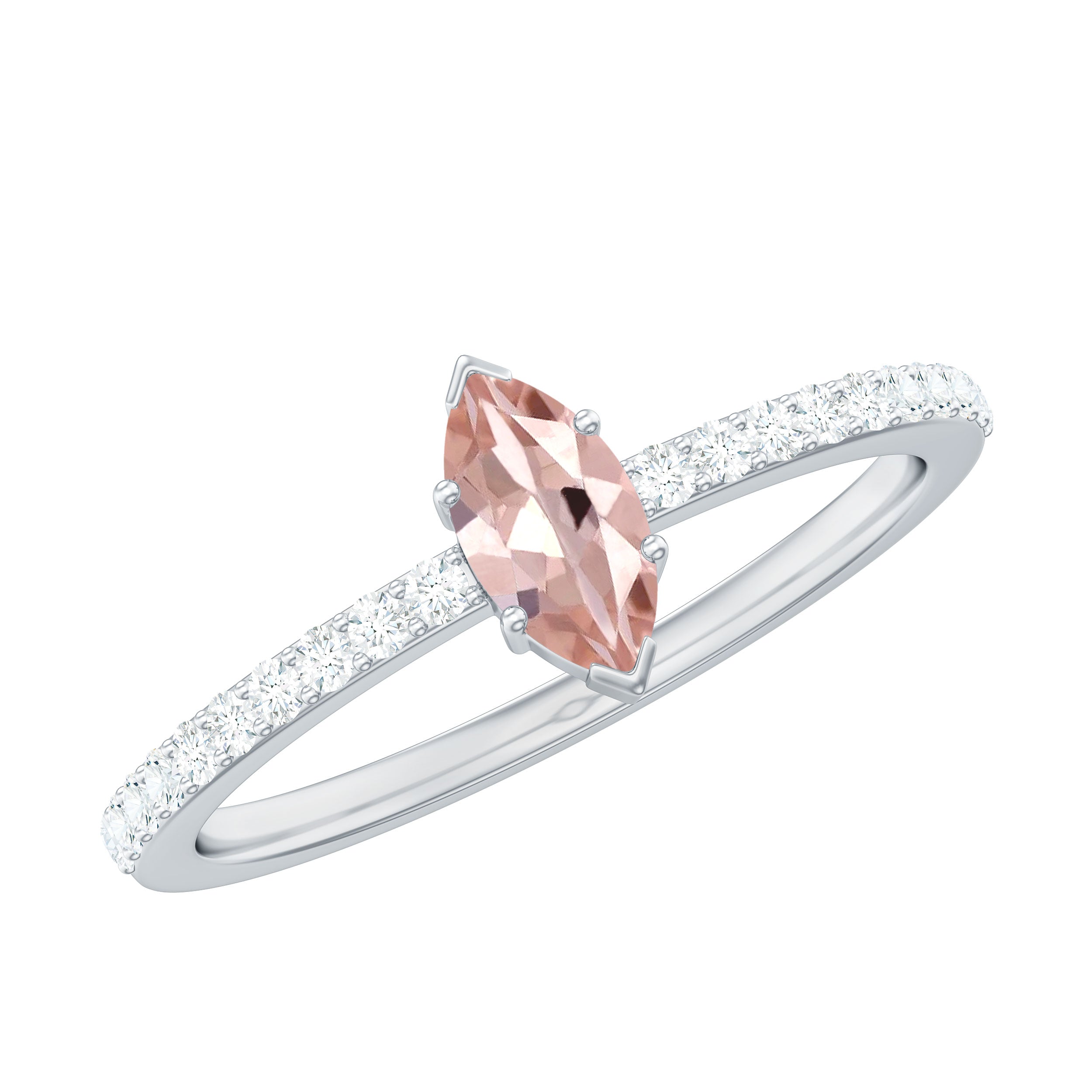 1/2 Ct Morganite Marquise Engagement Ring with Diamond Morganite - ( AAA ) - Quality - Rosec Jewels