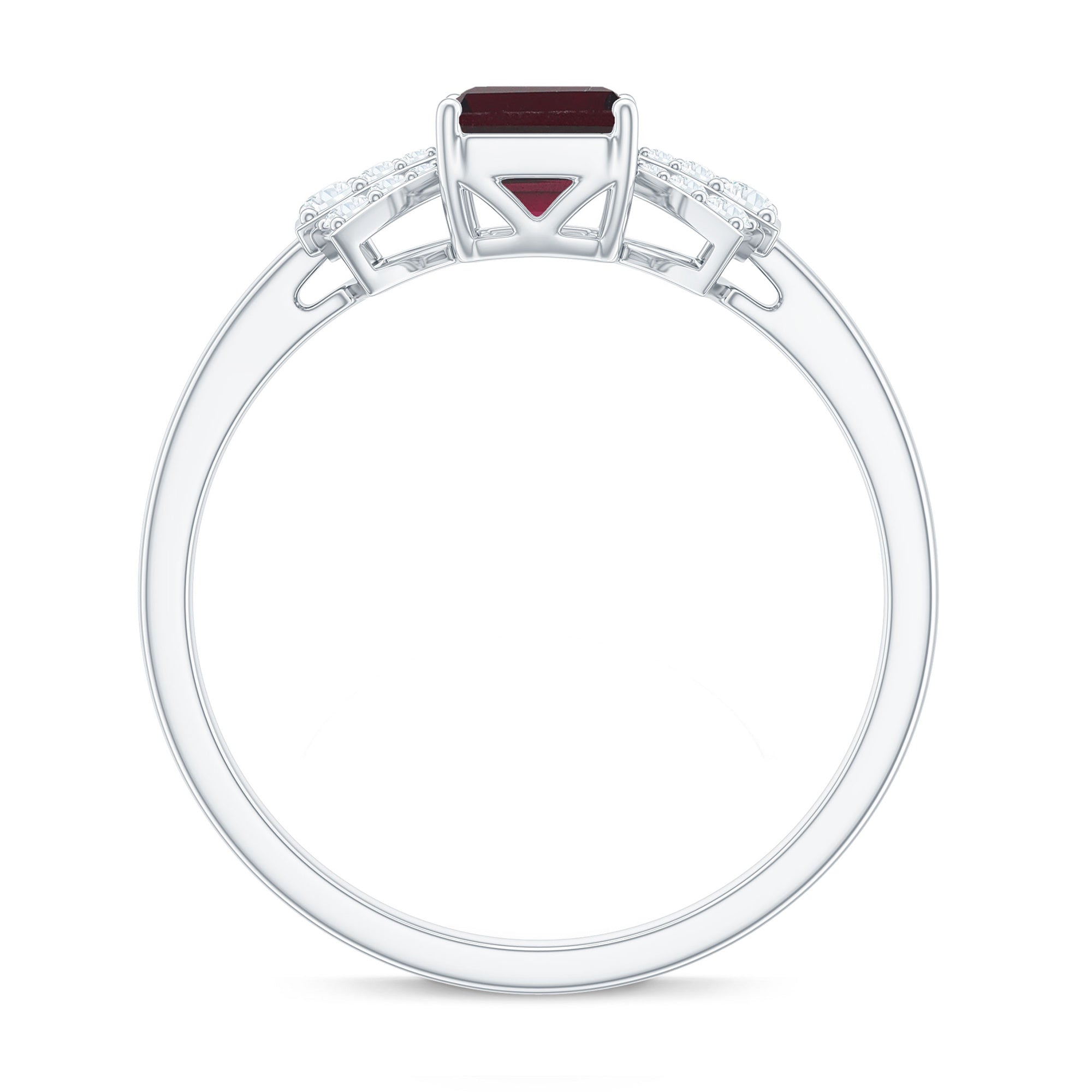 2.50 CT Designer Rhodolite Solitaire Ring with Diamond Stones Rhodolite - ( AAA ) - Quality - Rosec Jewels