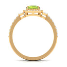 Natural Peridot Halo Engagement Ring with Diamond Peridot - ( AAA ) - Quality - Rosec Jewels