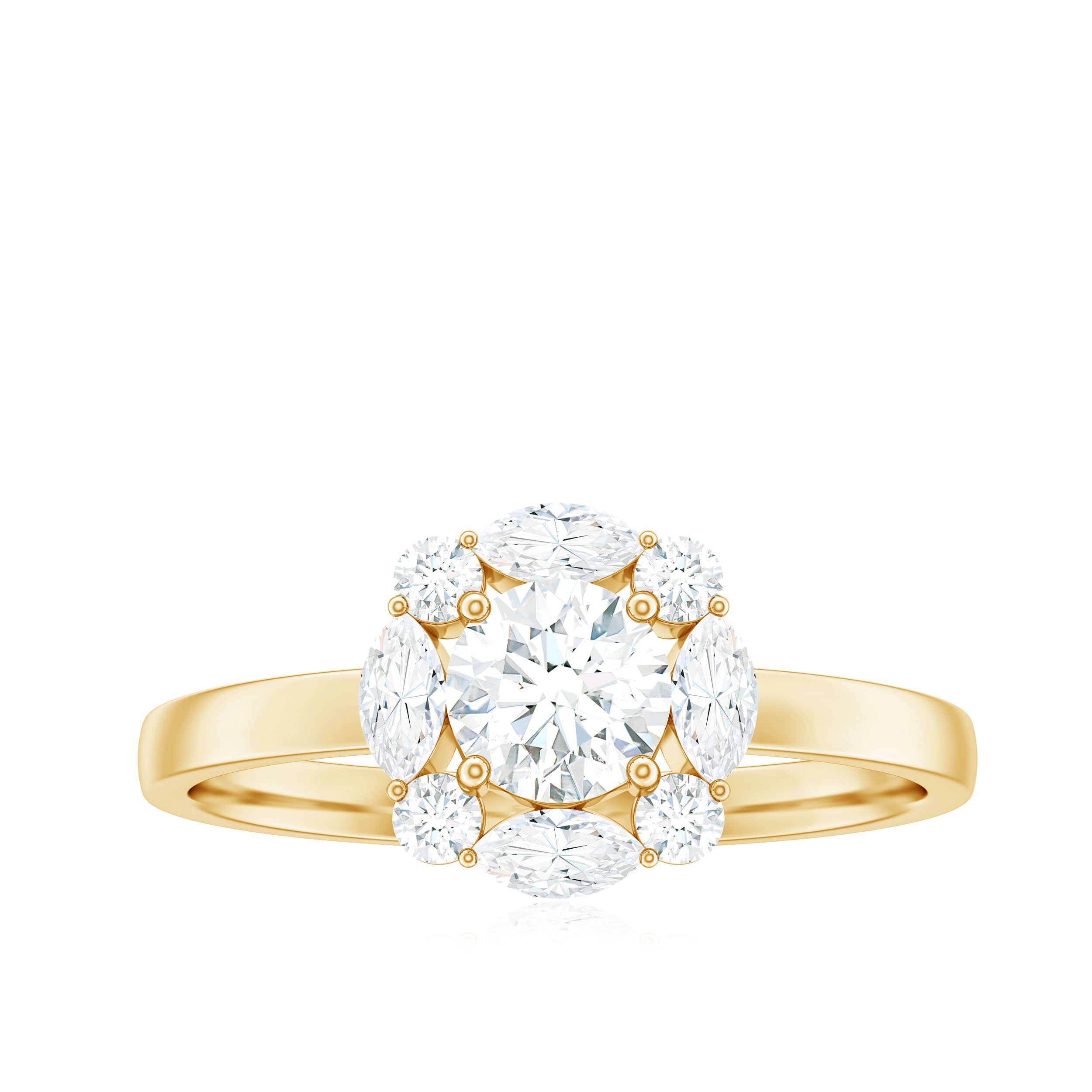 1.25 CT Round and Marquise Zircon Minimal Engagement Ring in Prong Setting Zircon - ( AAAA ) - Quality - Rosec Jewels