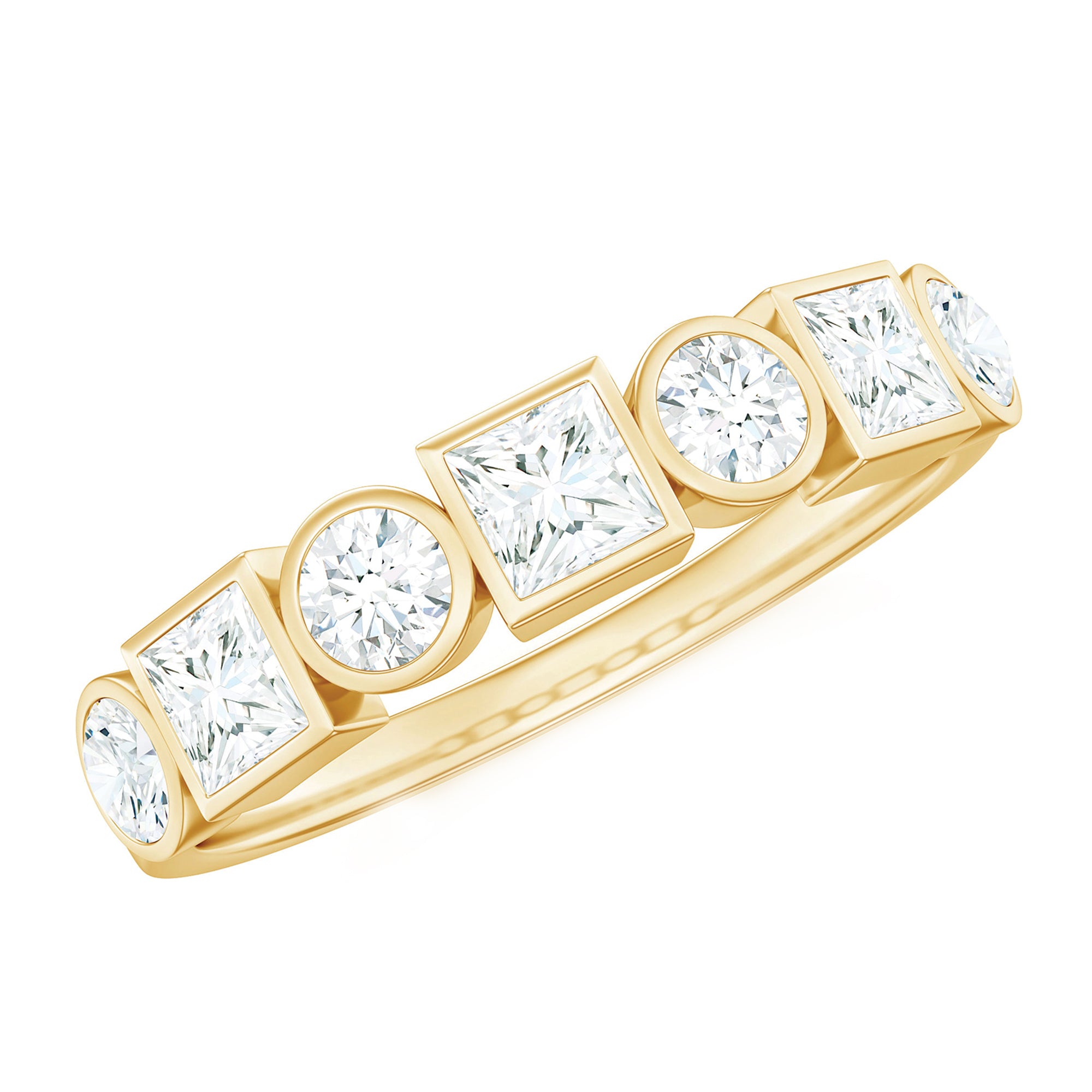 Rosec Jewels-1 Carat Alternate Bezel Set Moissanite Half Eternity Band in Gold