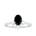 Oval Black Onyx Designer Ring with Diamond Half Halo Black Onyx - ( AAA ) - Quality - Rosec Jewels