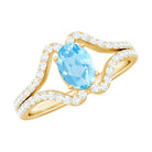 Oval Aquamarine Split Shank Engagement Ring with Diamond Aquamarine - ( AAA ) - Quality - Rosec Jewels