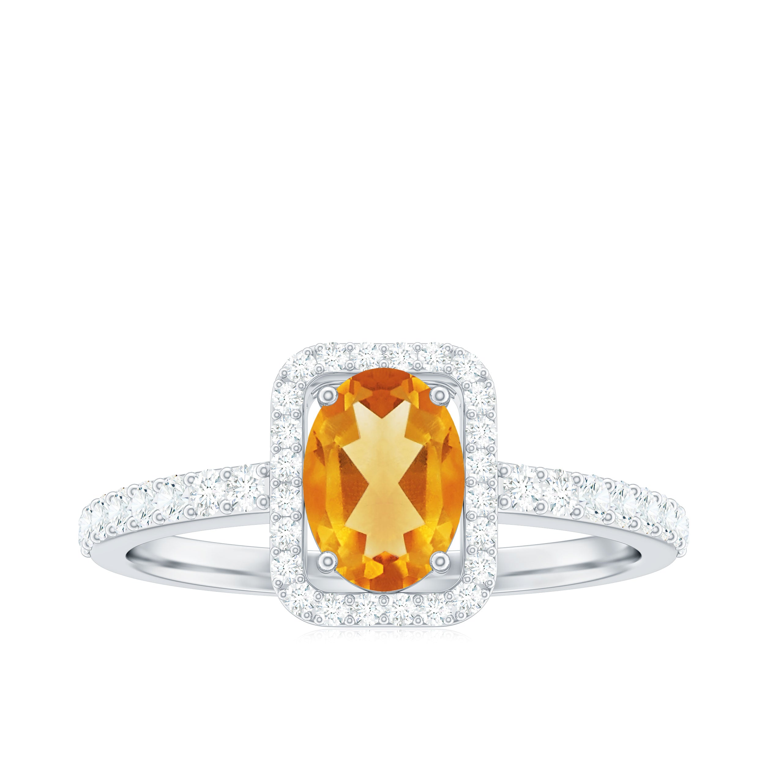 Oval Cut Citrine Engagement Ring with Moissanite Halo Citrine - ( AAA ) - Quality - Rosec Jewels