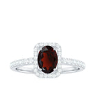 Oval Cut Garnet Engagement Ring with Diamond Halo Garnet - ( AAA ) - Quality - Rosec Jewels