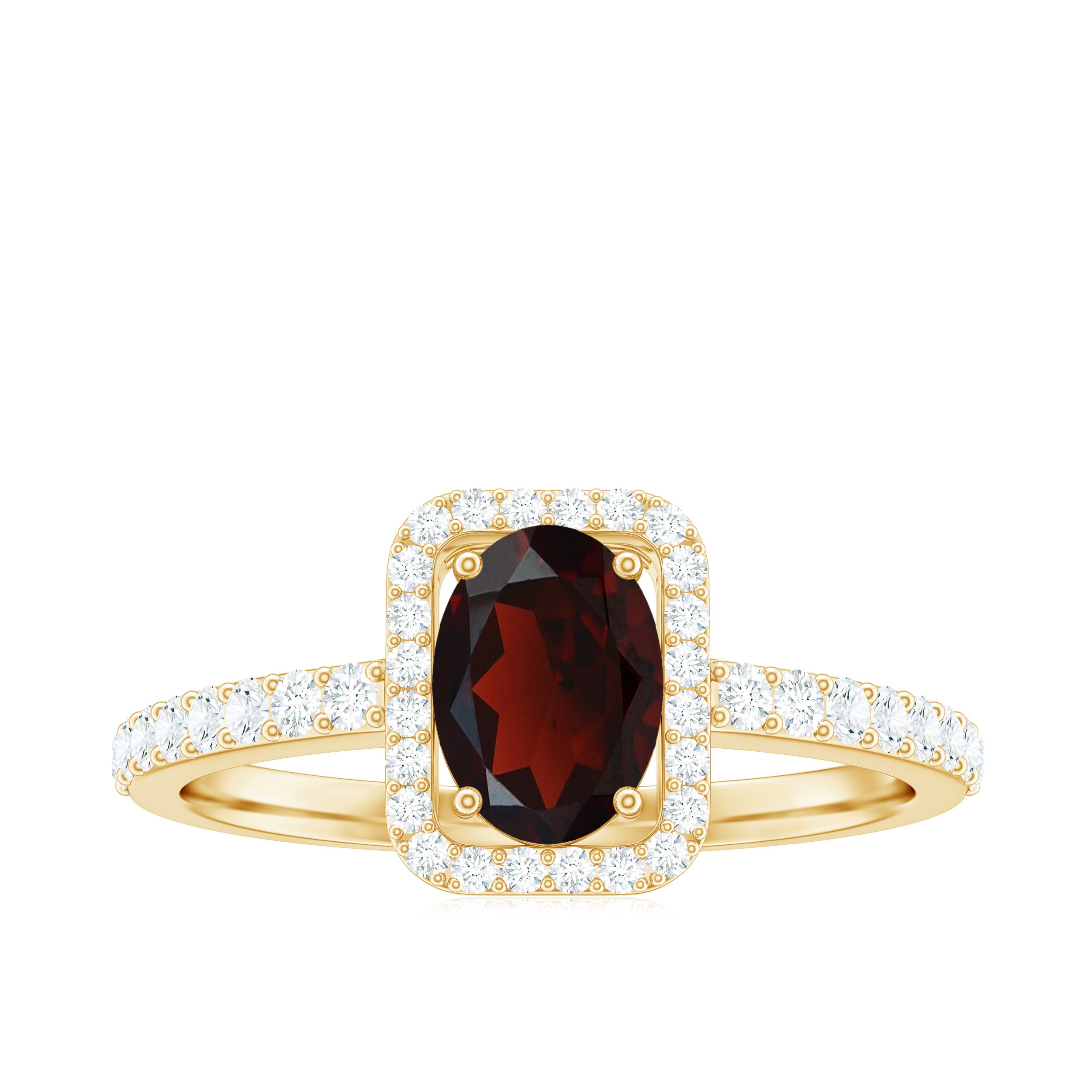 Oval Cut Garnet Engagement Ring with Diamond Halo Garnet - ( AAA ) - Quality - Rosec Jewels