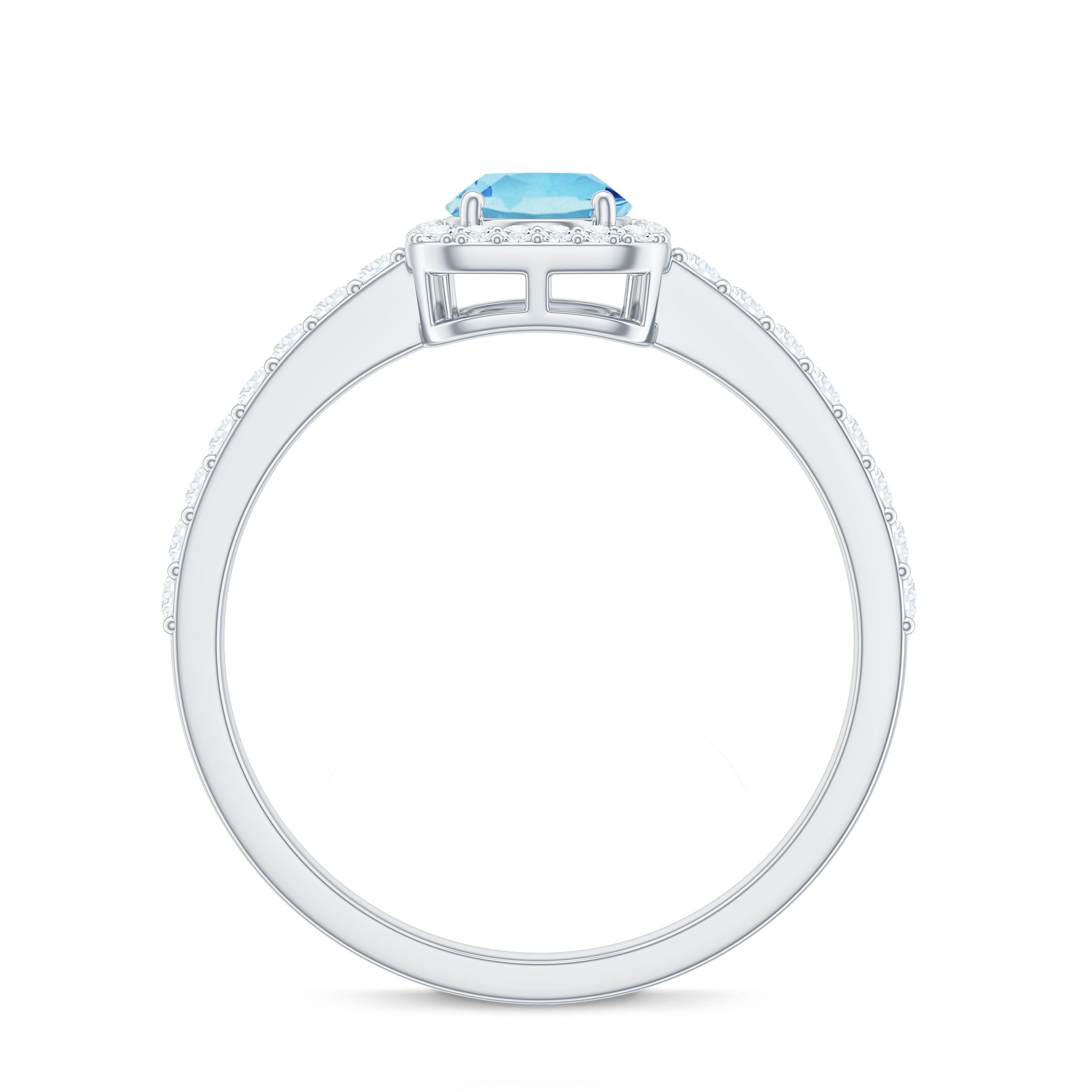 Oval Cut Aquamarine Engagement Ring with Diamond Halo Aquamarine - ( AAA ) - Quality - Rosec Jewels