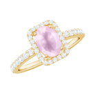 Oval Cut Rose Quartz Engagement Ring with Diamond Halo Rose Quartz - ( AAA ) - Quality - Rosec Jewels