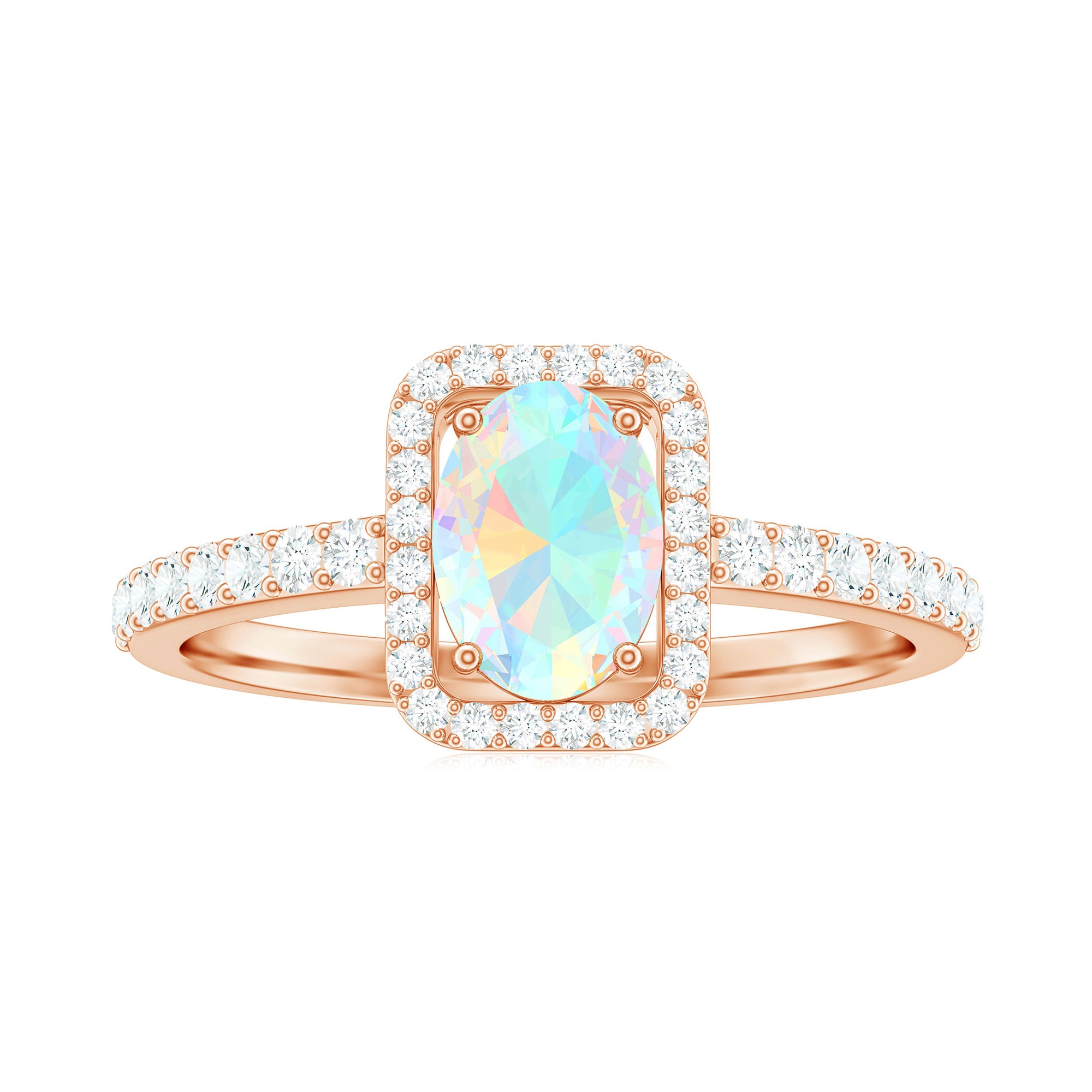 1.50 CT Oval Cut Ethiopian Opal Ring with Diamond Halo Ethiopian Opal - ( AAA ) - Quality - Rosec Jewels