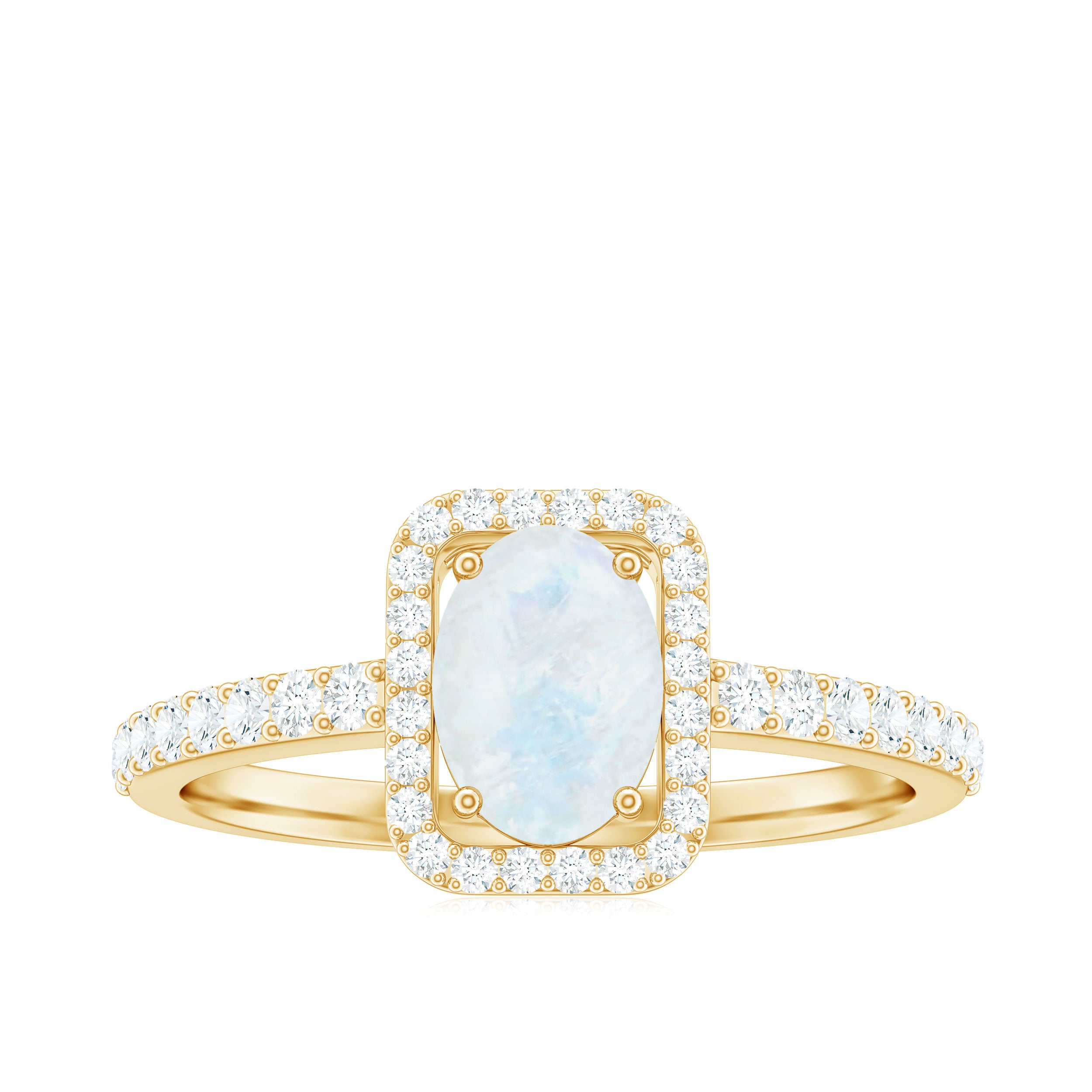 1.50 CT Oval Cut Moonstone Ring with Diamond Halo Moonstone - ( AAA ) - Quality - Rosec Jewels