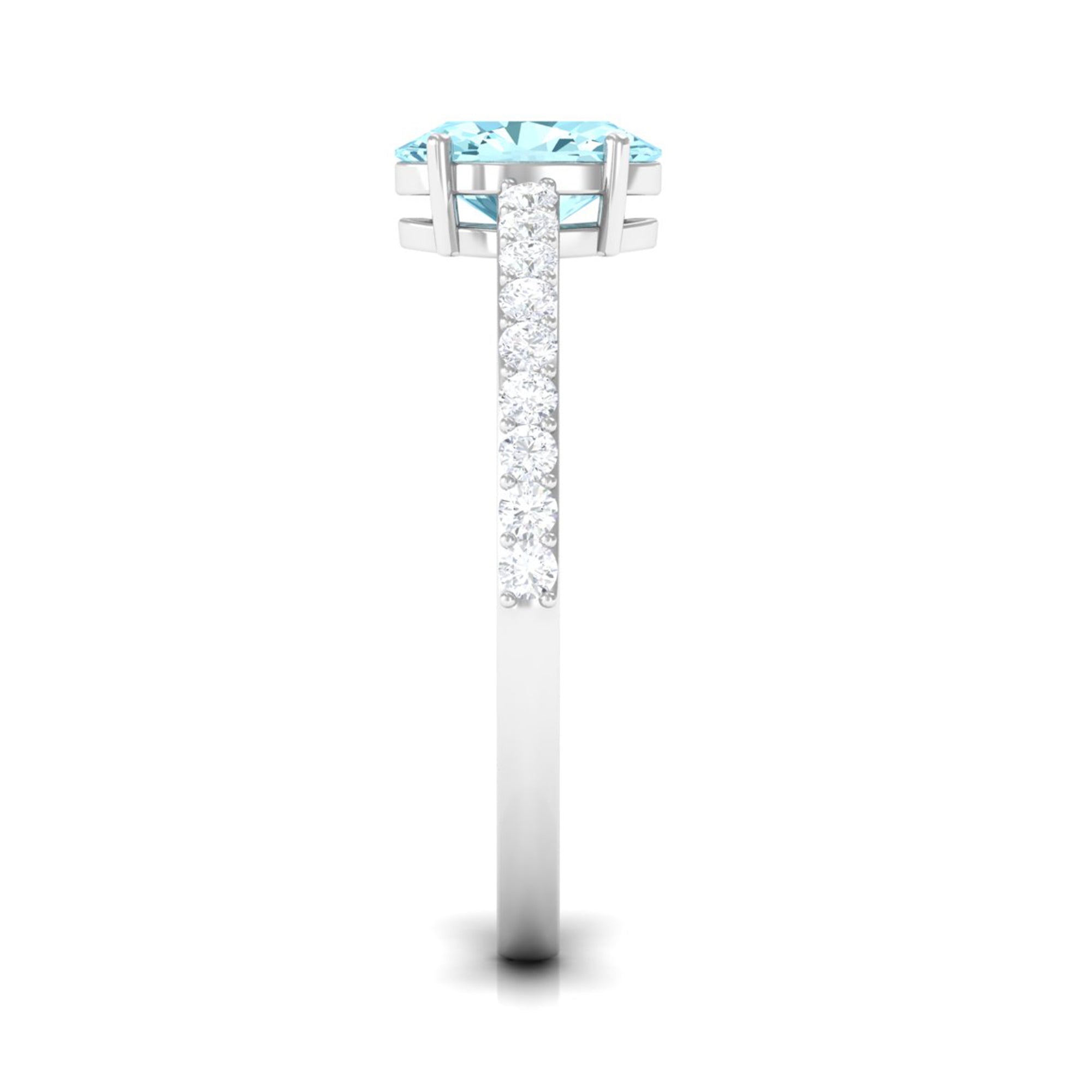 Oval Aquamarine Solitaire Engagement Ring with Diamond Aquamarine - ( AAA ) - Quality - Rosec Jewels