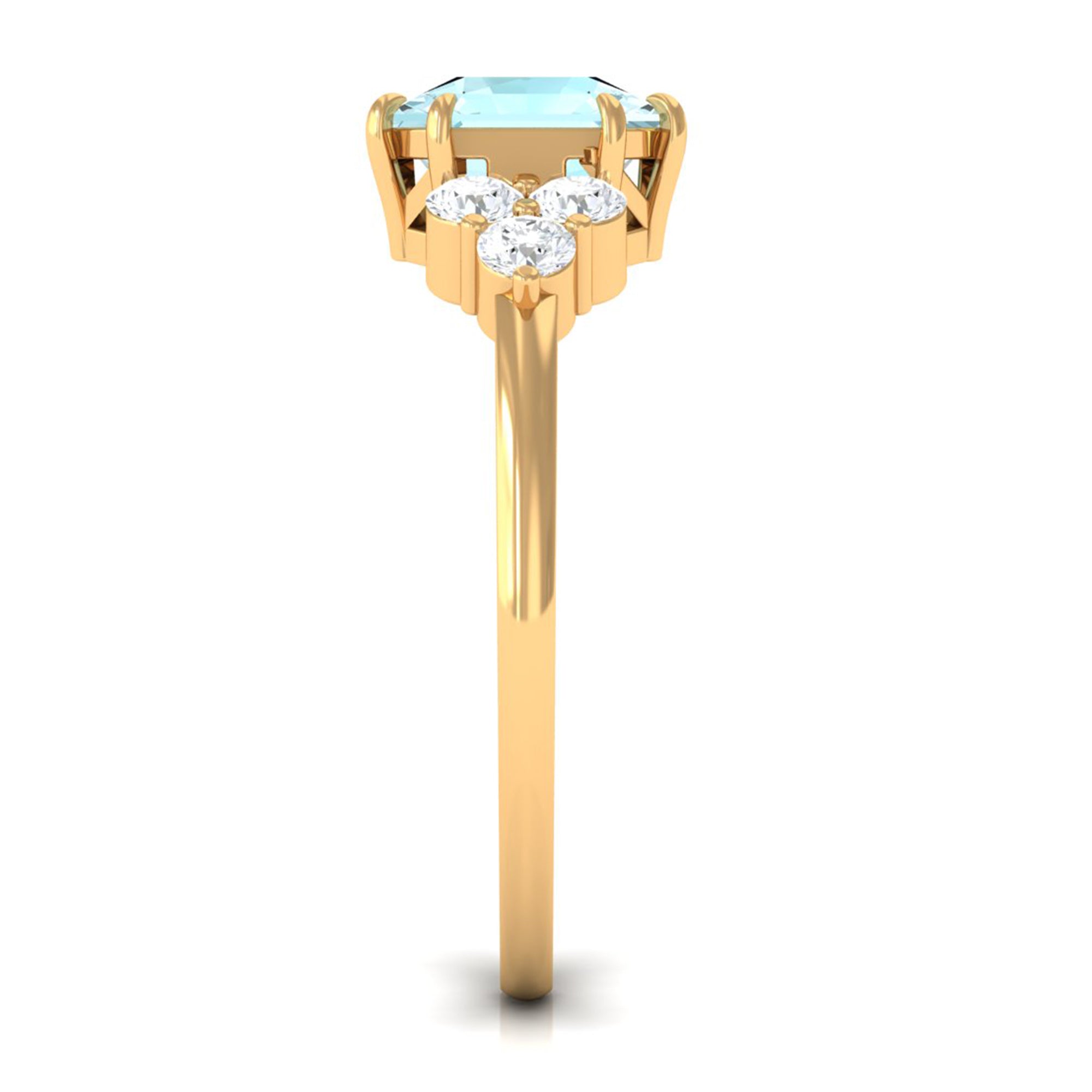 Asscher Cut Sky Blue Topaz Solitaire Engagement Ring with Diamond Trio Sky Blue Topaz - ( AAA ) - Quality - Rosec Jewels