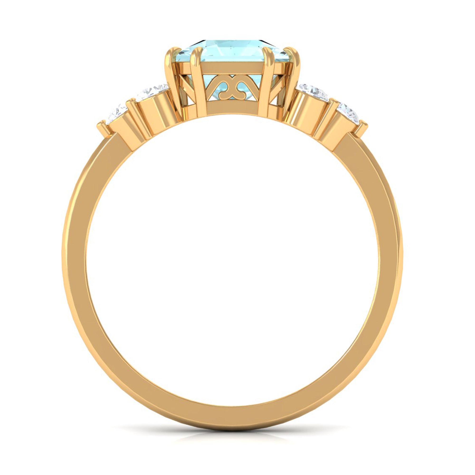 Asscher Cut Sky Blue Topaz Solitaire Engagement Ring with Diamond Trio Sky Blue Topaz - ( AAA ) - Quality - Rosec Jewels