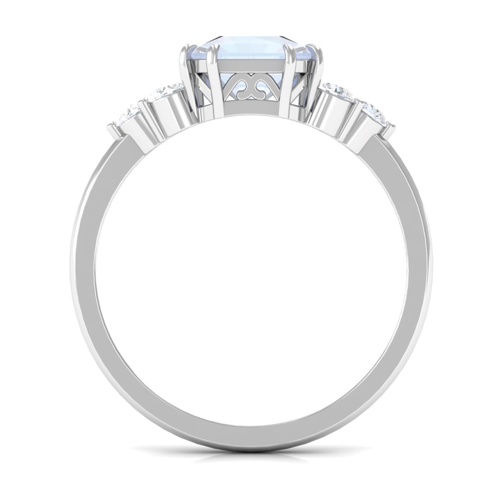 Asscher Cut Moonstone Solitaire Engagement Ring with Diamond Trio Moonstone - ( AAA ) - Quality - Rosec Jewels