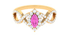 Marquise Pink Sapphire and Diamond Crossover Engagement Ring Pink Sapphire - ( AAA ) - Quality - Rosec Jewels