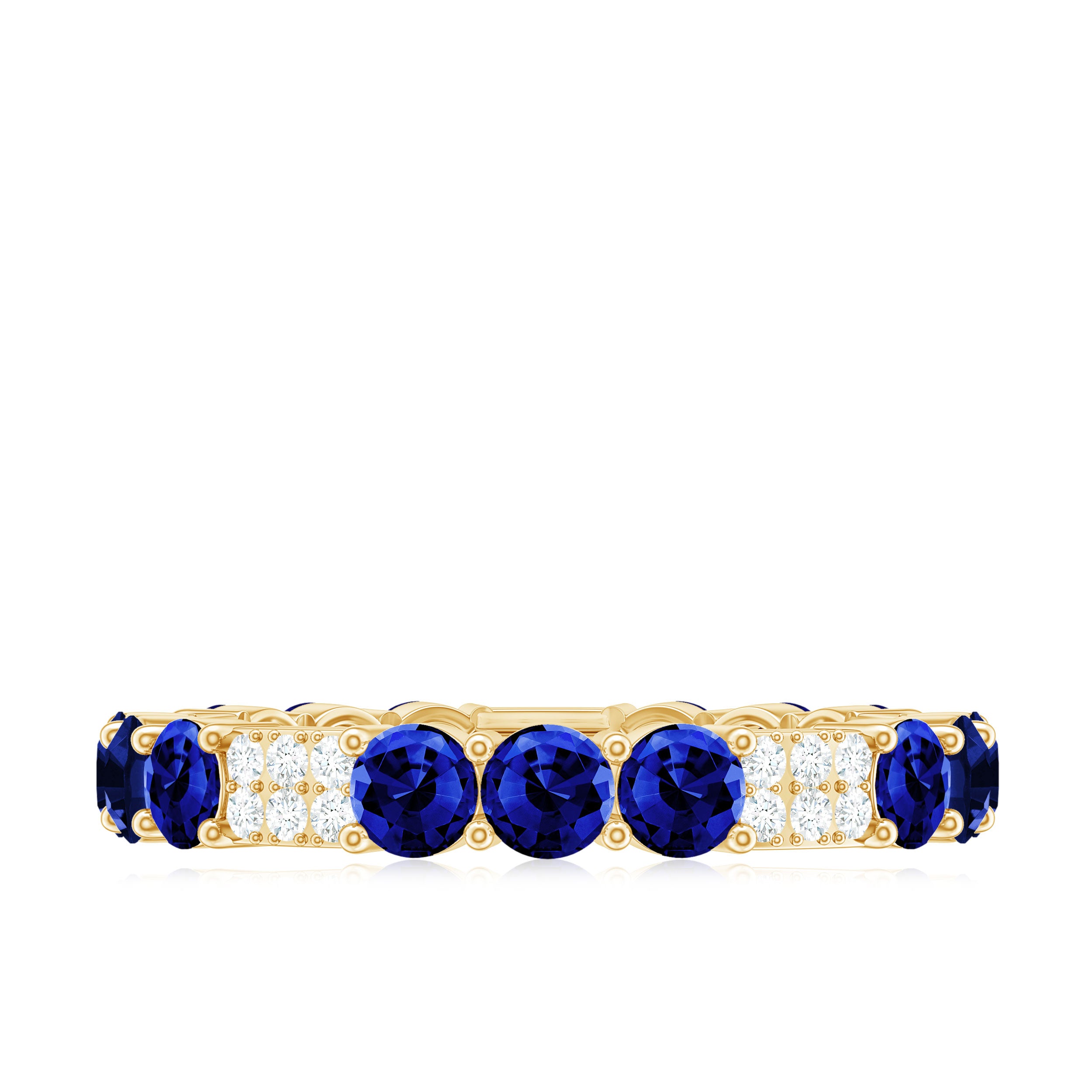 Created Blue Sapphire and Diamond Designer Eternity Band Ring Lab Created Blue Sapphire - ( AAAA ) - Quality - Rosec Jewels