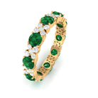 Round Created Emerald Classic Eternity Band Ring with Diamond Lab Created Emerald - ( AAAA ) - Quality - Rosec Jewels