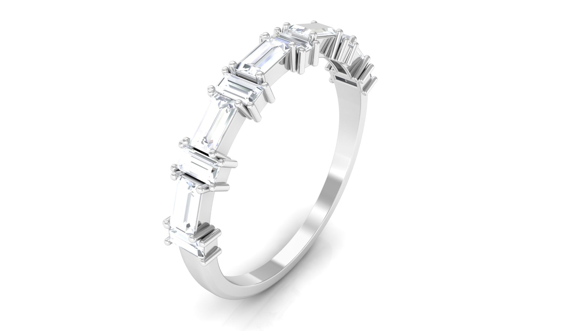 Baguette Cut Cubic Zirconia Designer Half Eternity Ring Zircon - ( AAAA ) - Quality - Rosec Jewels