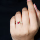 Pear Shape Lab Grown Ruby and Diamond Bypass Promise Ring Lab Created Ruby - ( AAAA ) - Quality - Rosec Jewels