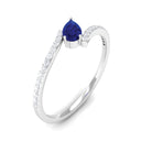 Tilted Pear Shape Created Blue Sapphire and Diamond Bypass Promise Ring Lab Created Blue Sapphire - ( AAAA ) - Quality - Rosec Jewels