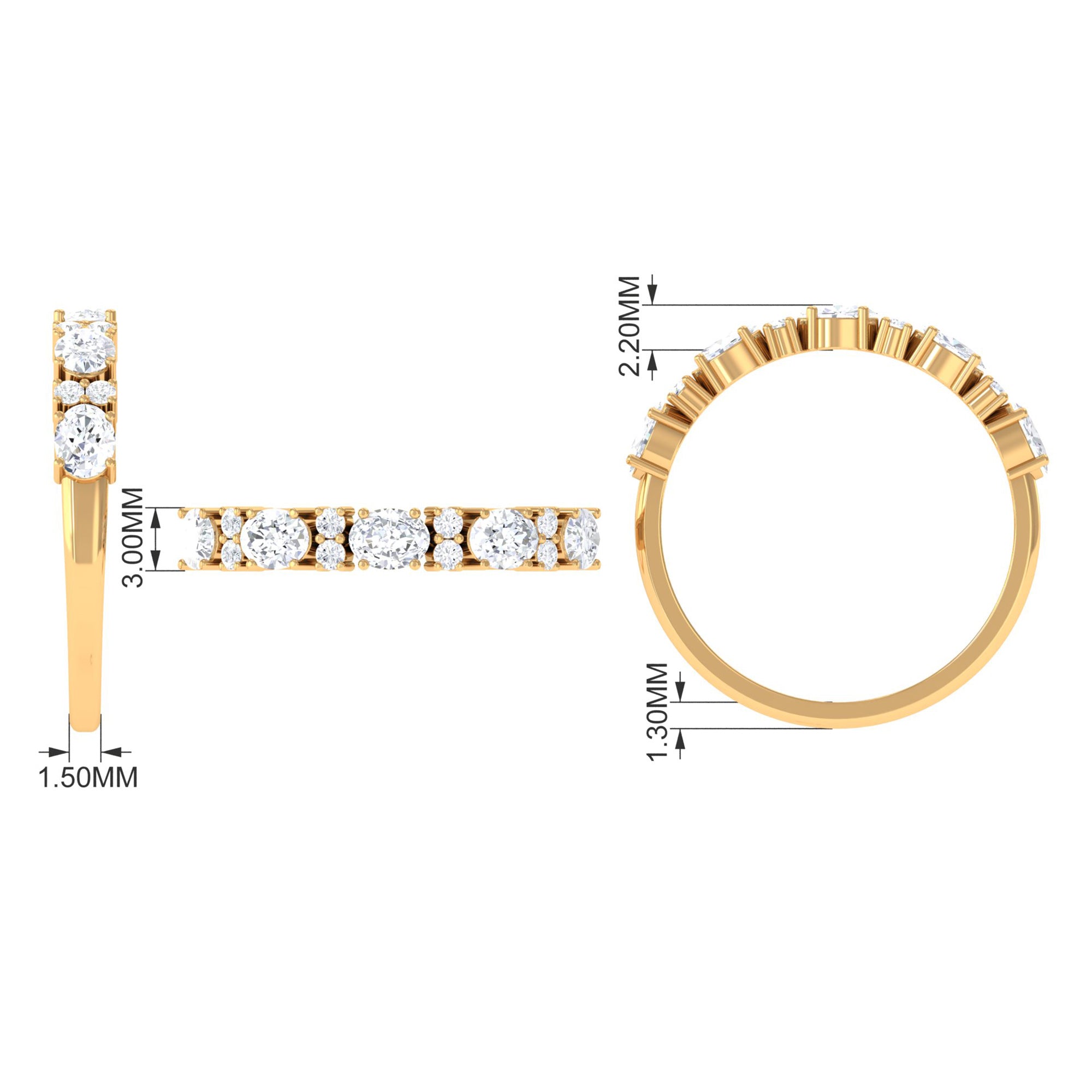 Oval and Round Zircon East West Half Eternity Ring in Gold Zircon - ( AAAA ) - Quality - Rosec Jewels