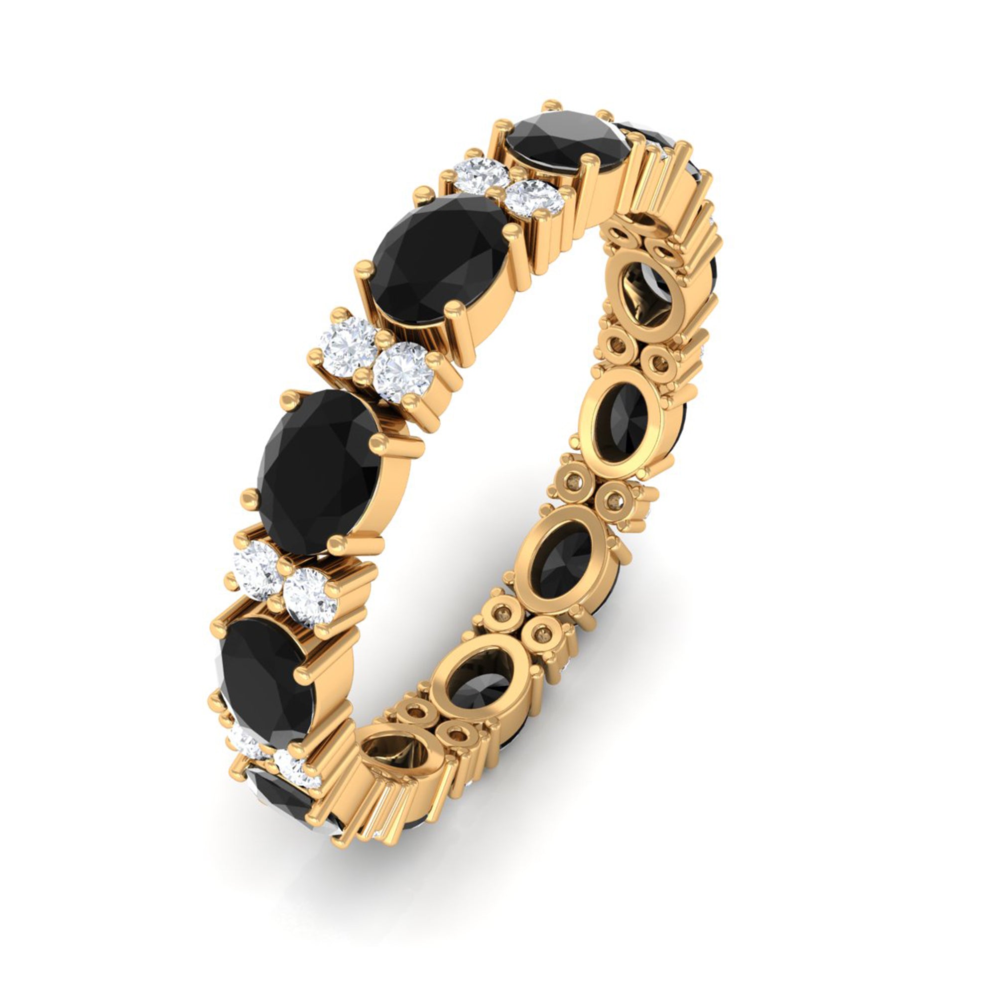 Oval Cut Created Black Diamond East West Eternity Ring with Accent Lab Created Black Diamond - ( AAAA ) - Quality - Rosec Jewels