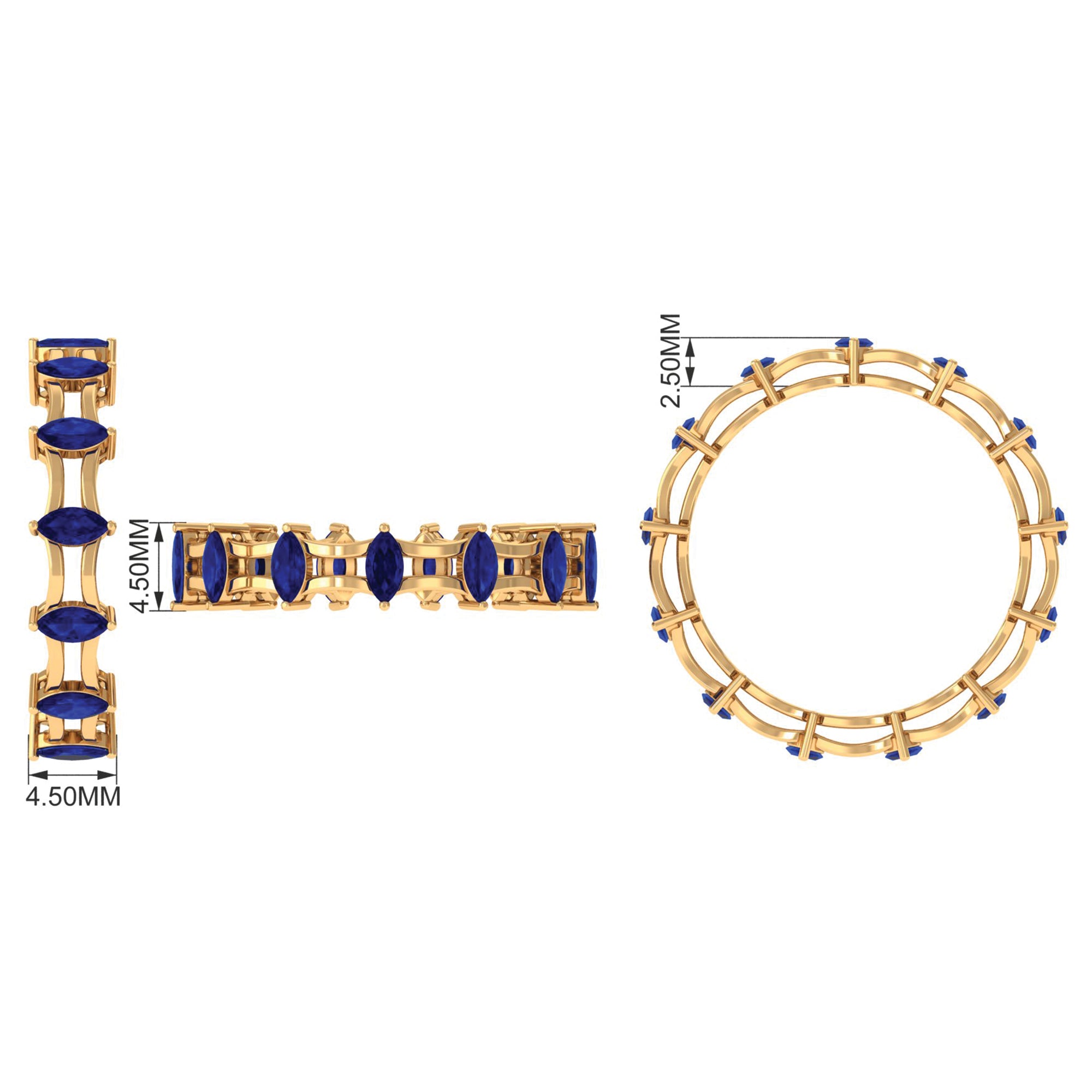 Marquise Cut Created Blue Sapphire Modern Band Ring in Gold Lab Created Blue Sapphire - ( AAAA ) - Quality - Rosec Jewels