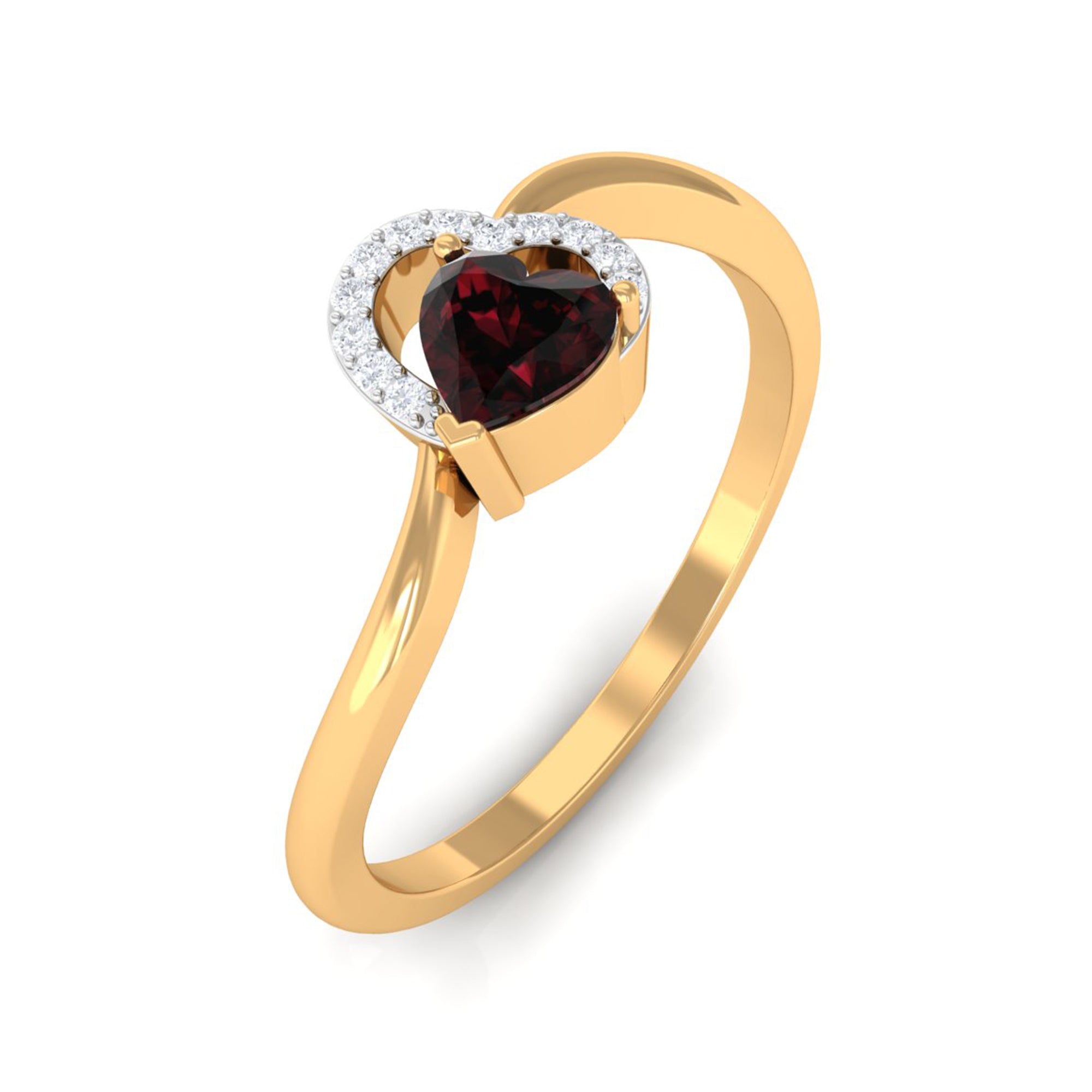 Heart Shape Garnet and Diamond Twisted Promise Ring Garnet - ( AAA ) - Quality - Rosec Jewels