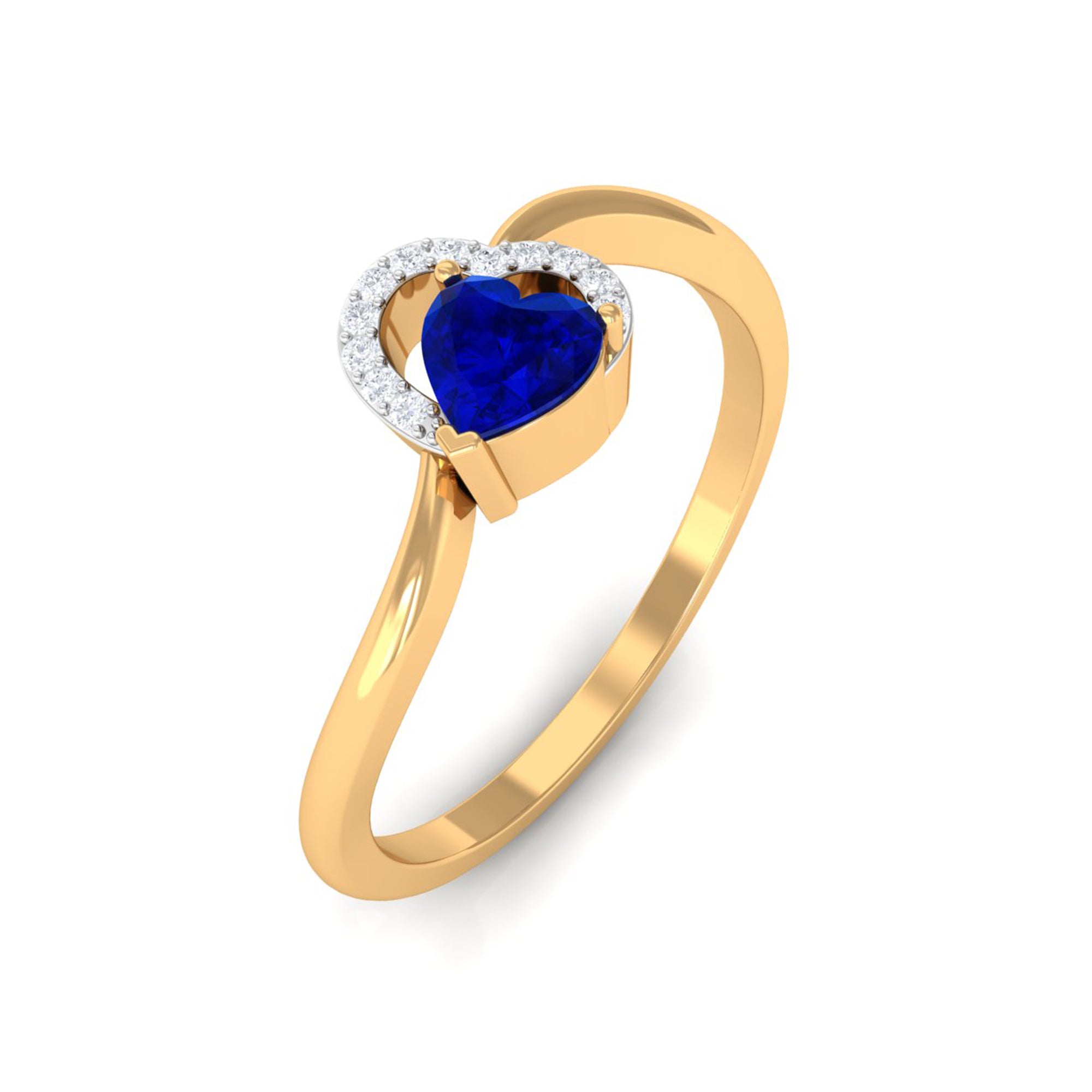 Heart Shape Created Blue Sapphire and Diamond Twisted Promise Ring Lab Created Blue Sapphire - ( AAAA ) - Quality - Rosec Jewels