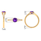 Real Amethyst Solitaire Ring with Diamond Side Stones Amethyst - ( AAA ) - Quality - Rosec Jewels