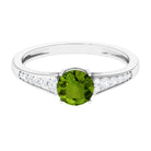 Round Peridot Solitaire Ring with Diamond Side Stones Peridot - ( AAA ) - Quality - Rosec Jewels