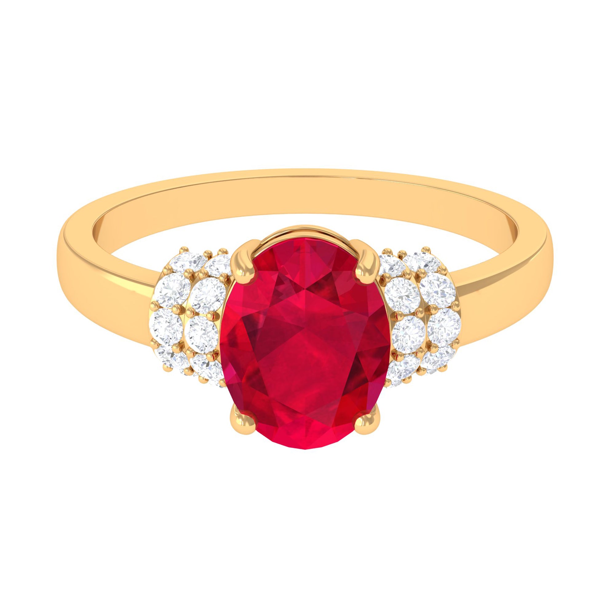 Created Ruby Oval Engagement Ring with Diamond Lab Created Ruby - ( AAAA ) - Quality - Rosec Jewels