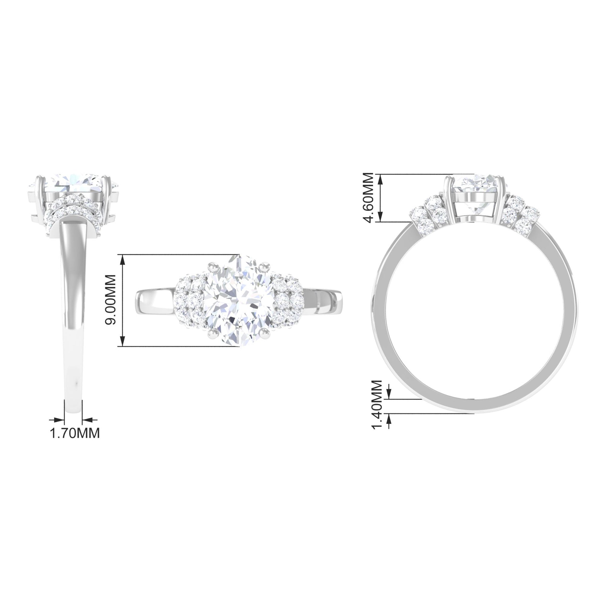 Oval Zircon Engagement Ring with Collar Zircon - ( AAAA ) - Quality - Rosec Jewels