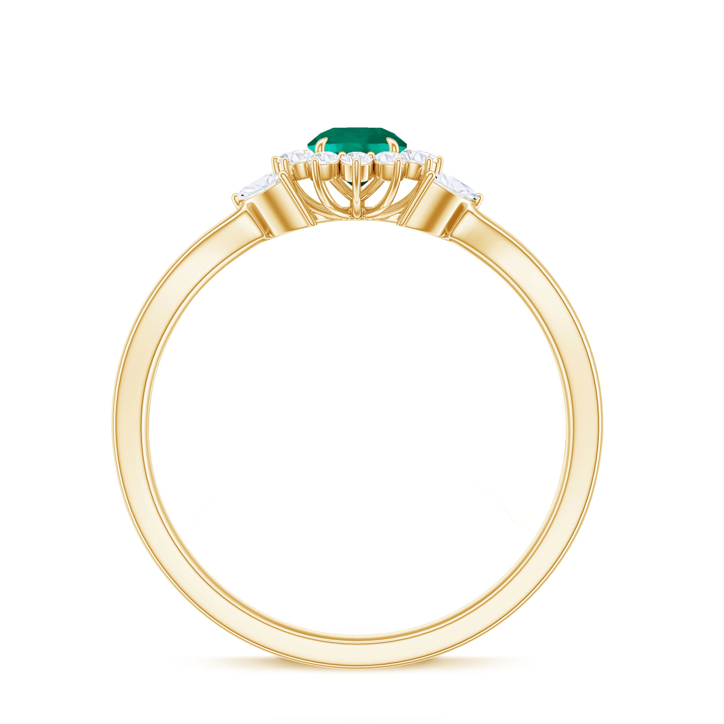 Created Emerald and Diamond Flower Engagement Ring in Split Shank Lab Created Emerald - ( AAAA ) - Quality - Rosec Jewels