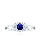 Created Blue Sapphire and Diamond Flower Engagement Ring with Split Shank Lab Created Blue Sapphire - ( AAAA ) - Quality - Rosec Jewels