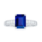 Created Blue Sapphire Solitaire Ring with Diamond Lab Created Blue Sapphire - ( AAAA ) - Quality - Rosec Jewels