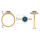 Claw Set London Blue Topaz Cocktail Ring with Diamond Halo London Blue Topaz - ( AAA ) - Quality - Rosec Jewels