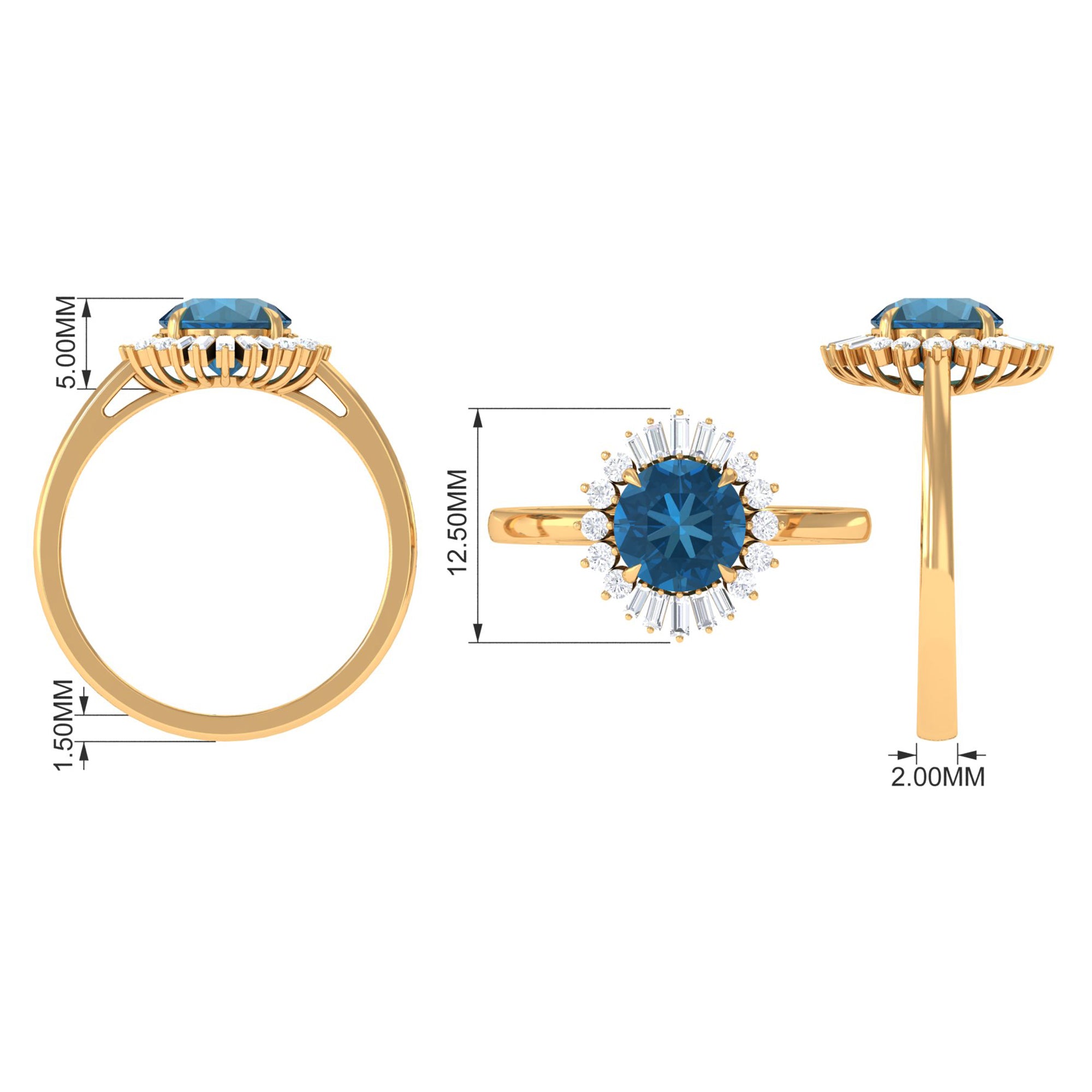 Claw Set London Blue Topaz Cocktail Ring with Diamond Halo London Blue Topaz - ( AAA ) - Quality - Rosec Jewels