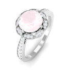 Round Rose Quartz and Diamond Designer Halo Engagement Ring Rose Quartz - ( AAA ) - Quality - Rosec Jewels