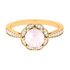 Round Rose Quartz and Diamond Designer Halo Engagement Ring Rose Quartz - ( AAA ) - Quality - Rosec Jewels