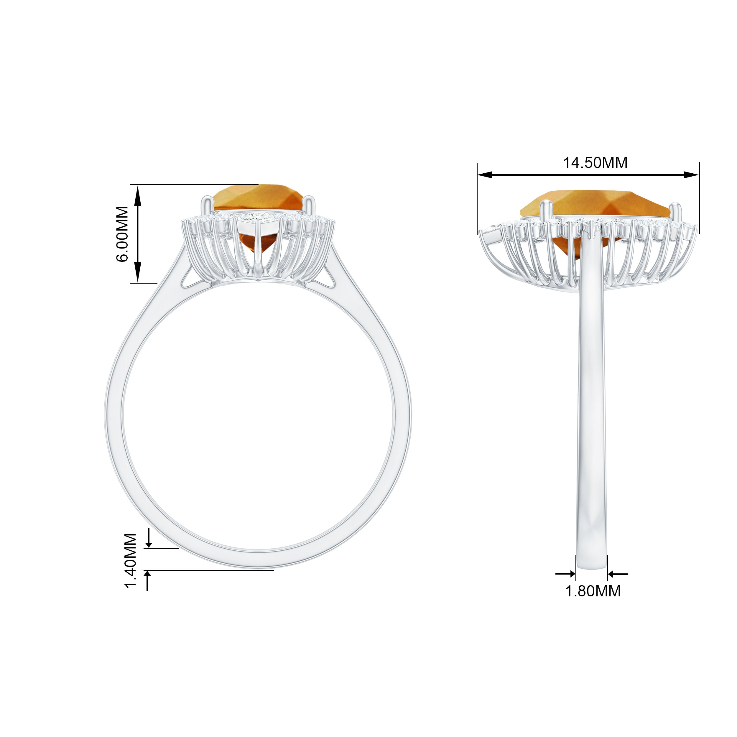 Pear Shaped Citrine and Diamond Halo Cocktail Engagement Ring Citrine - ( AAA ) - Quality - Rosec Jewels