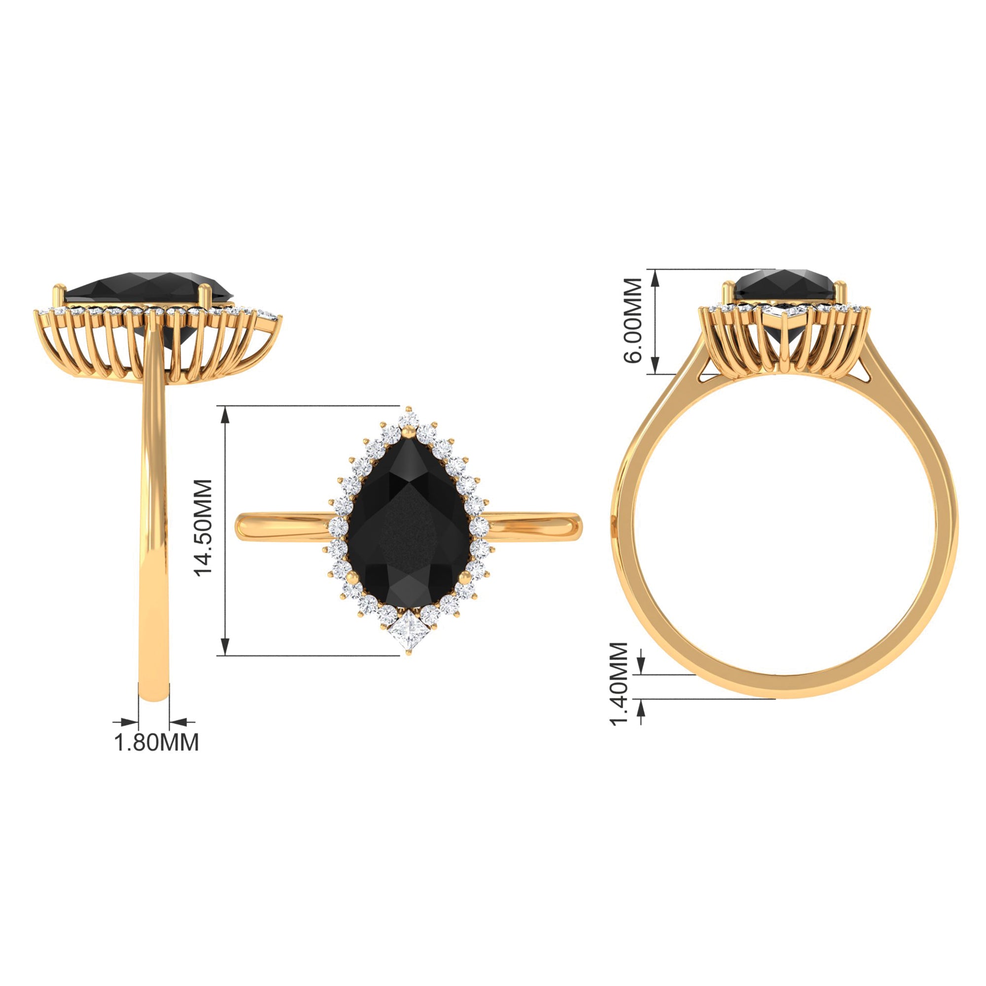 Pear Shaped Created Black Diamond and Diamond Halo Cocktail Ring Lab Created Black Diamond - ( AAAA ) - Quality - Rosec Jewels