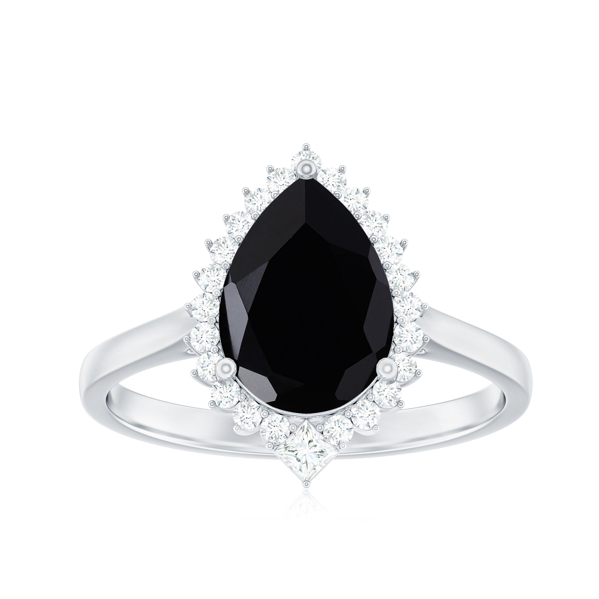 Pear Shaped Black Onyx and Diamond Halo Cocktail Engagement Ring Black Onyx - ( AAA ) - Quality - Rosec Jewels