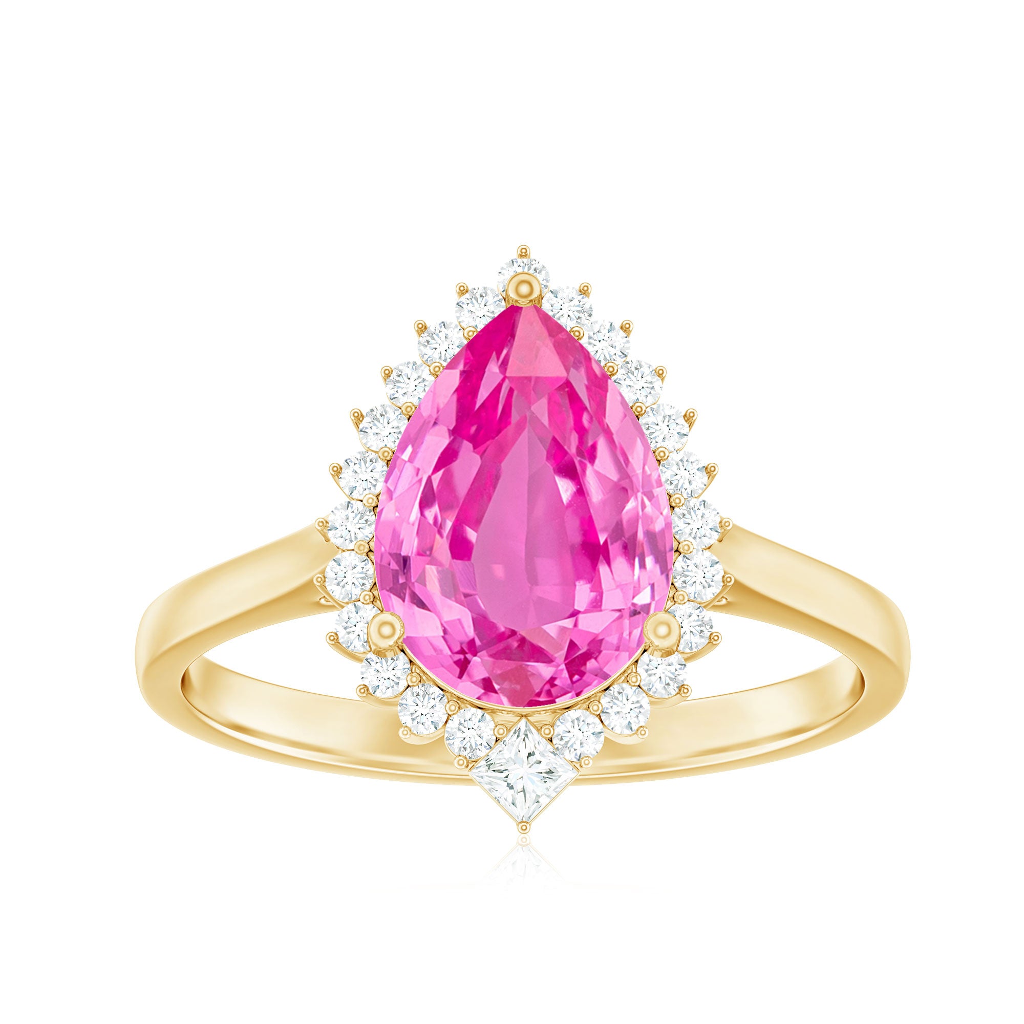 Pear Created Pink Sapphire Cocktail Halo Ring with Diamond Lab Created Pink Sapphire - ( AAAA ) - Quality - Rosec Jewels