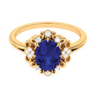 Vintage Inspired Created Blue Sapphire Engagement Ring with Diamond Lab Created Blue Sapphire - ( AAAA ) - Quality - Rosec Jewels